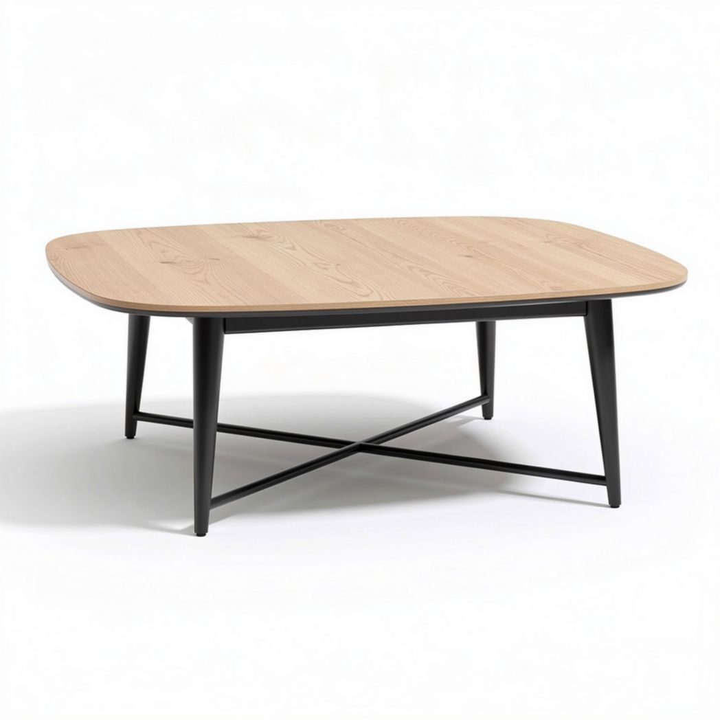 Wooden coffee table with black metal legs in rectangular shape 120 x 80 x 45cm