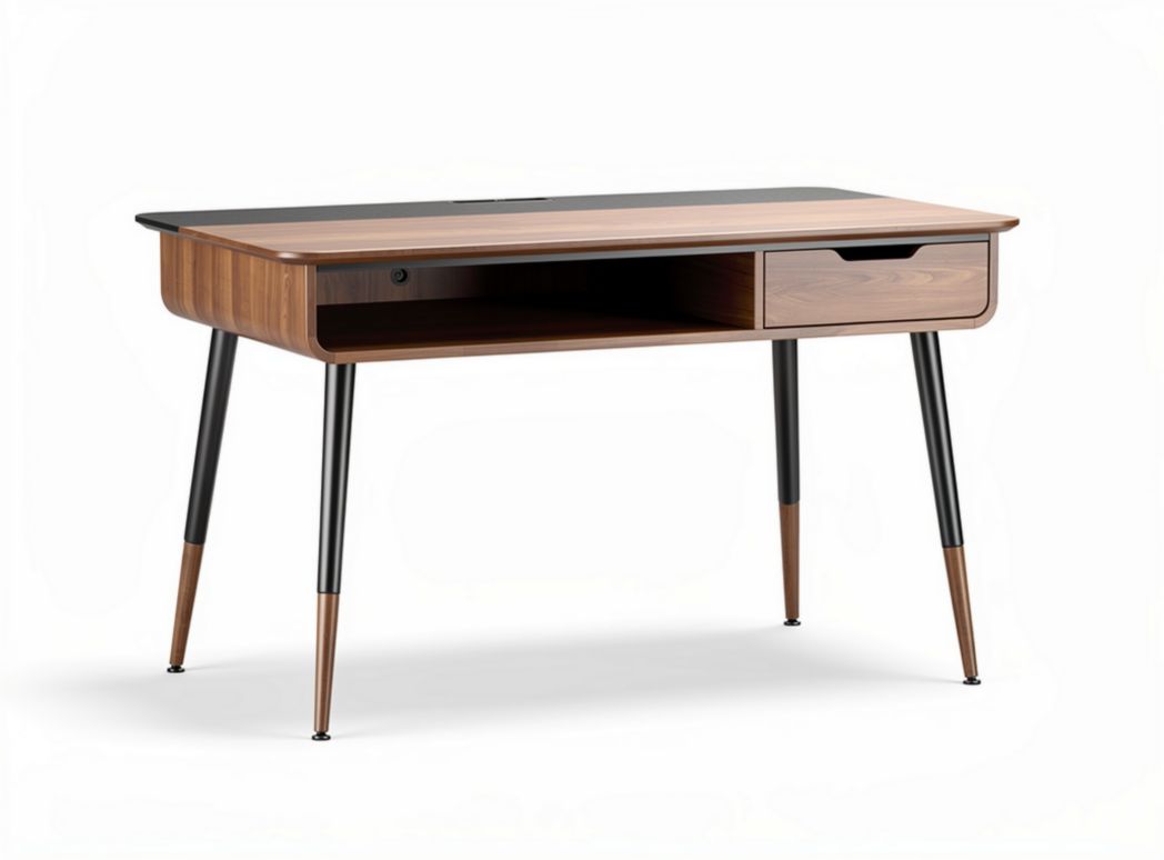 Wooden desk with black surface and storage drawer 120 x 60 x 75cm
