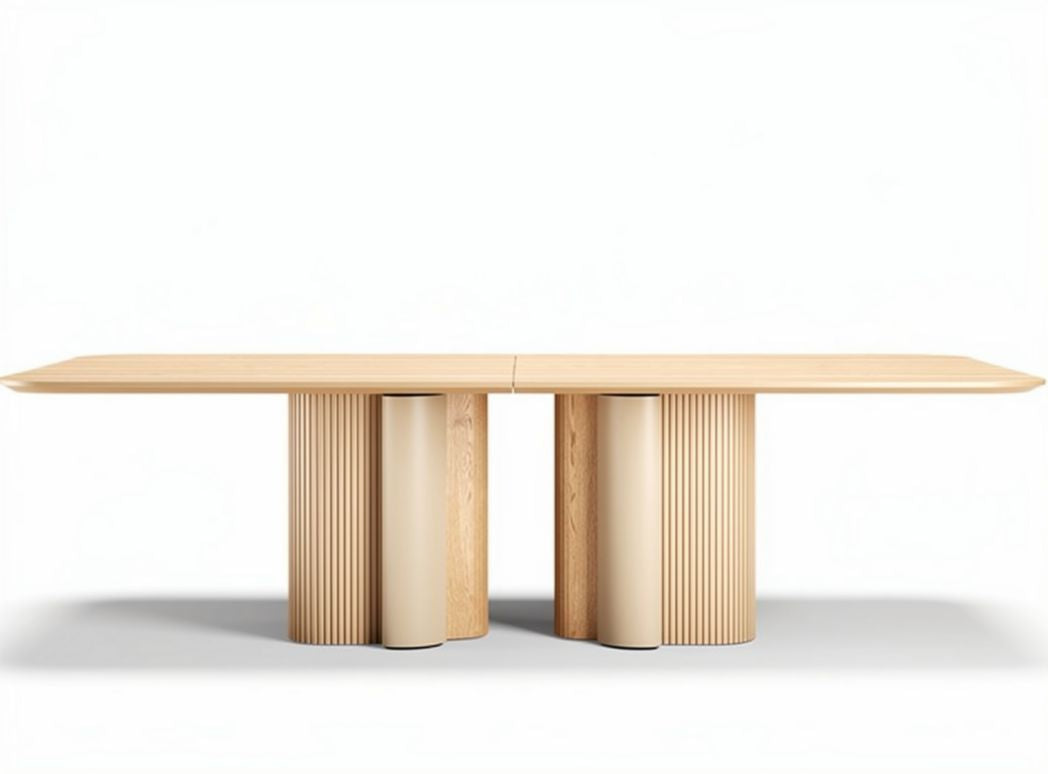 Wooden dining table with rounded edges and ribbed legs 200 x 100 x 75cm