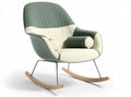 Rocking chair with fabric upholstery and wooden base in green and cream 80 x 70 x 90cm
