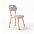 Kids chair with wooden legs and pastel gray and pink seat 35 x 30 x 60cm