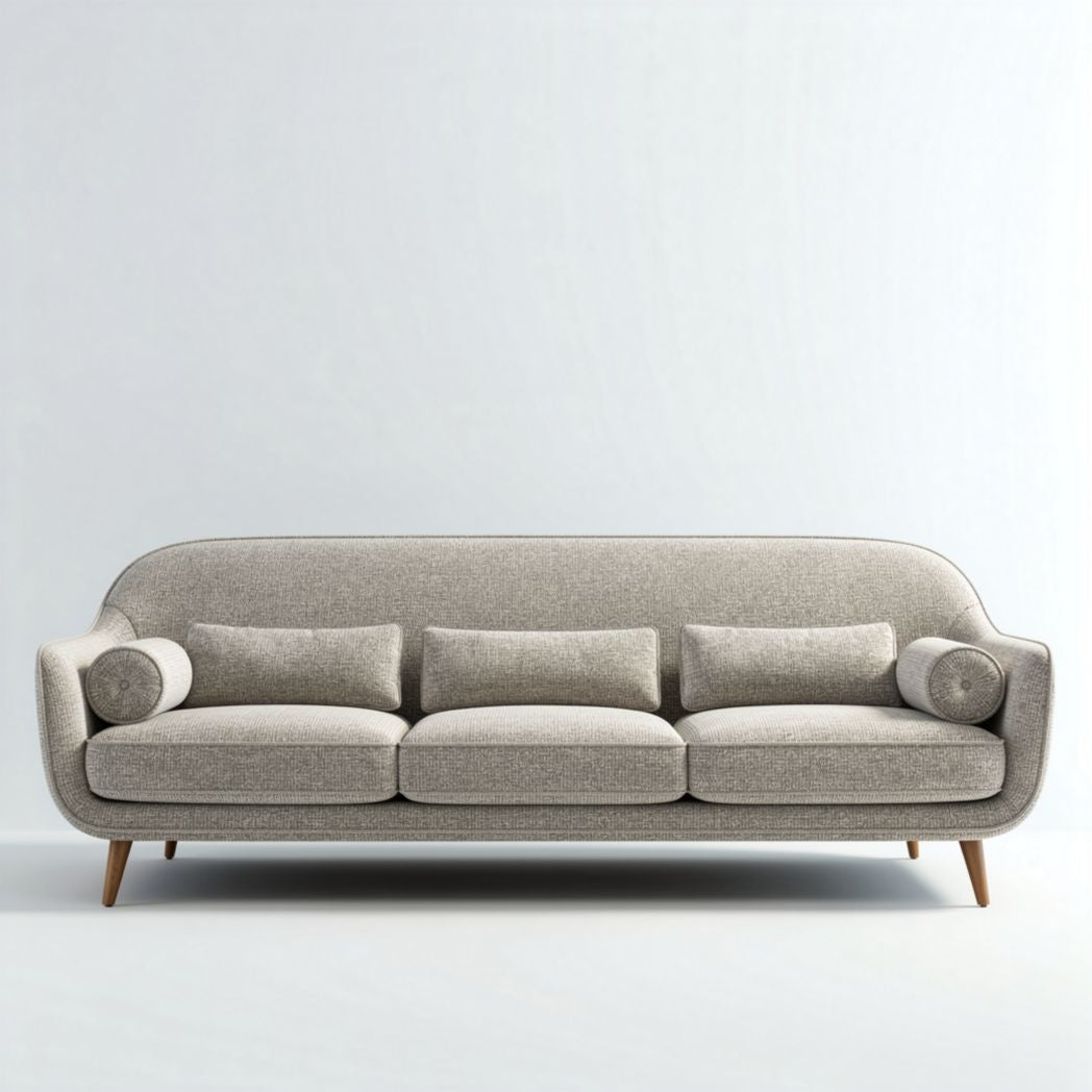 Fabric sofa for living room with wooden legs in light gray 240 x 90 x 80cm