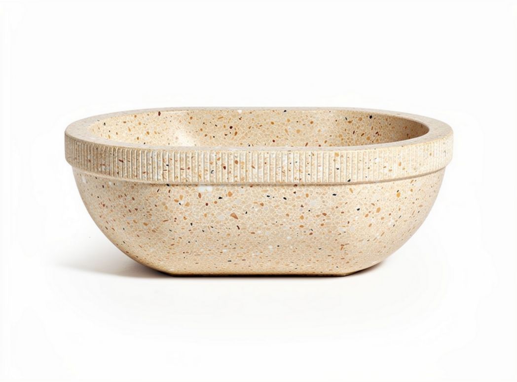 Textured beige serving bowl for salads and fruits made from durable ceramic 30 x 20 x 10cm