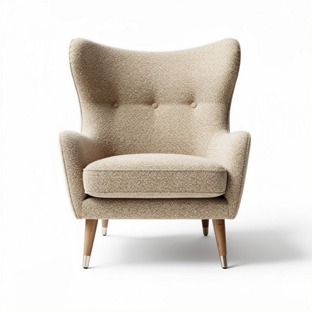Fabric accent chair in beige with wooden legs 80 x 80 x 90cm