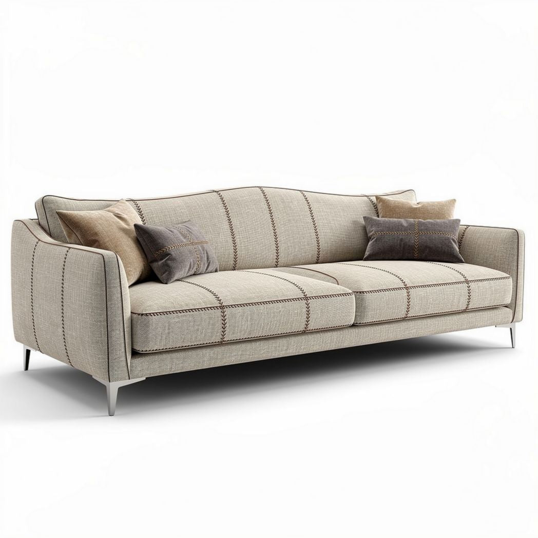 Fabric sofa with accent pillows in neutral color 203 x 100 x 80cm