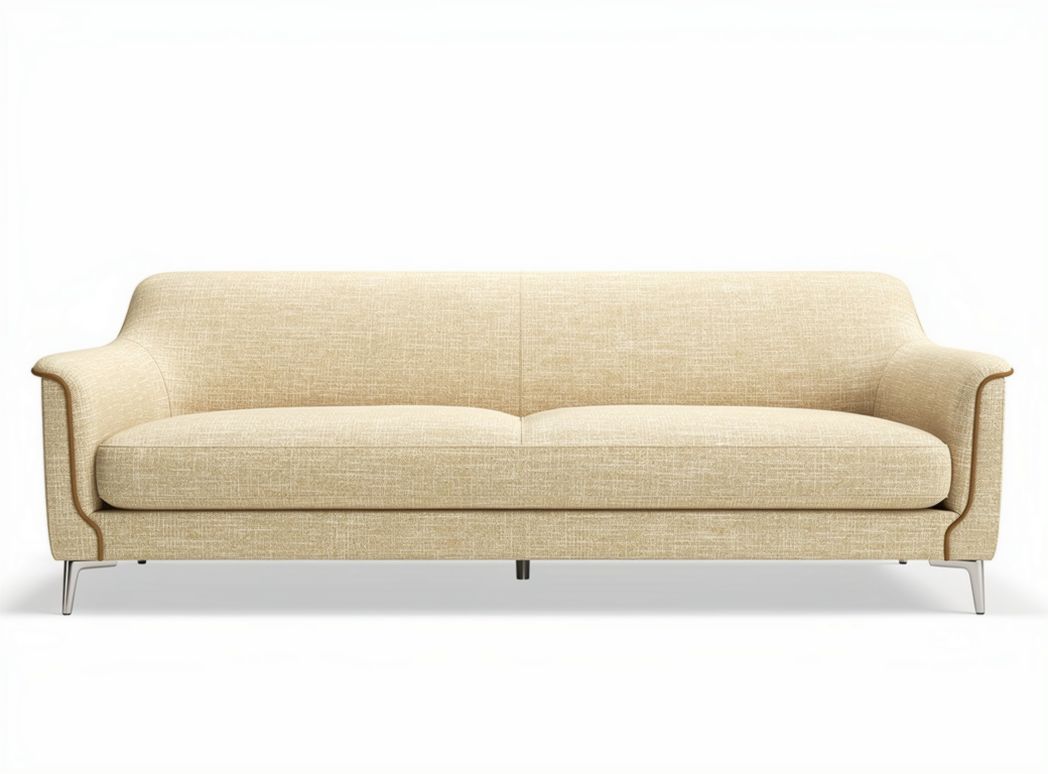 Modern beige fabric sofa with stainless steel legs 200 x 80 x 85cm