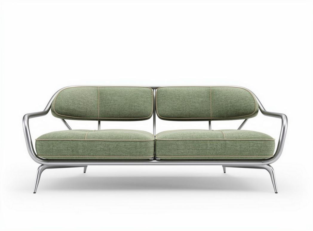 Green fabric sofa with stainless steel frame dimensions 180 x 85 x 75cm
