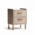 Modern geometric nightstand with two drawers in beige finish and gold legs 45 x 40 x 60cm